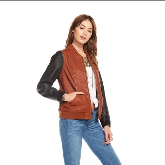 Chaser Blocked 100% Leather Bomber Jacket - Picture 7 of 10